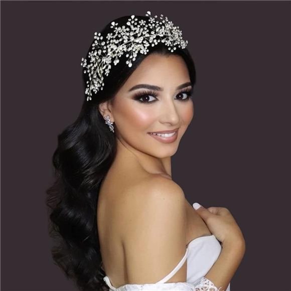 LOVFOIVER Bridal Headband Wedding Headpiece for Bride Rhinestone Wedding Hair